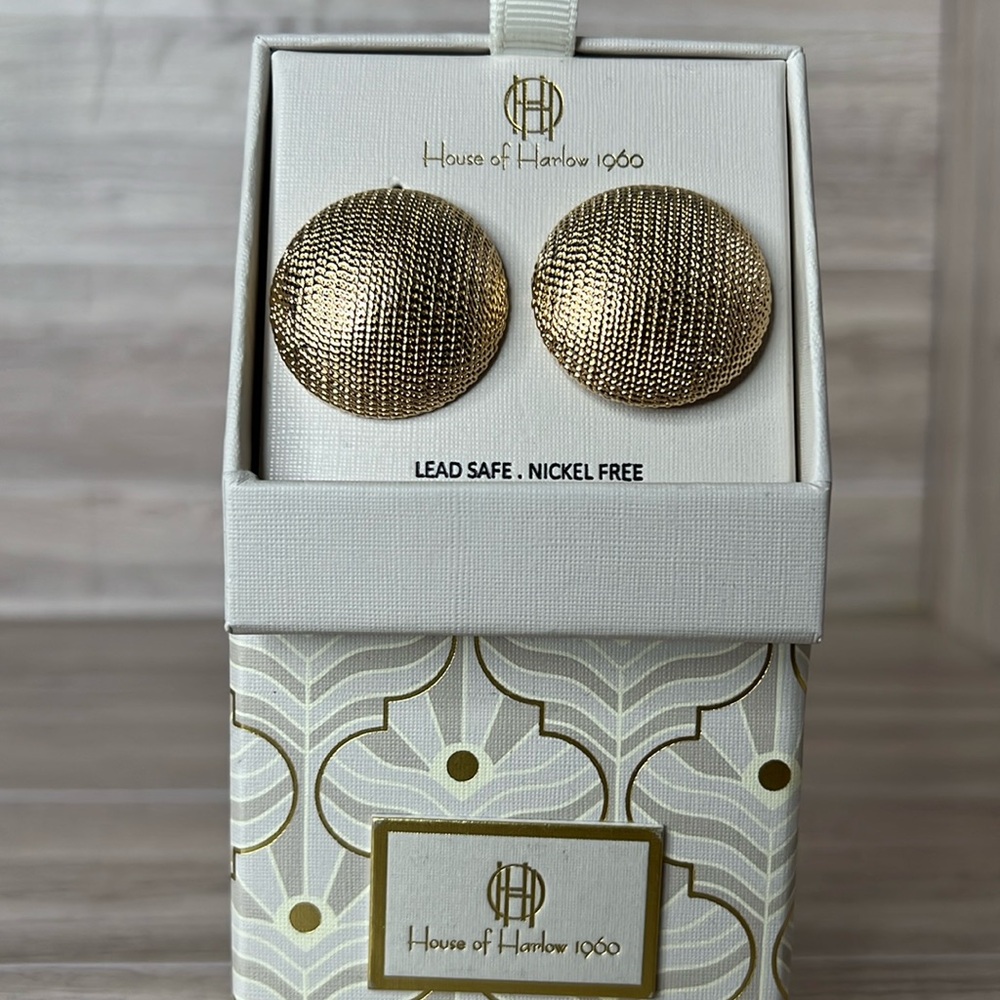 House of Harlow 1960 Gold Tone Texture Around Button Stud Earrings New In Box
